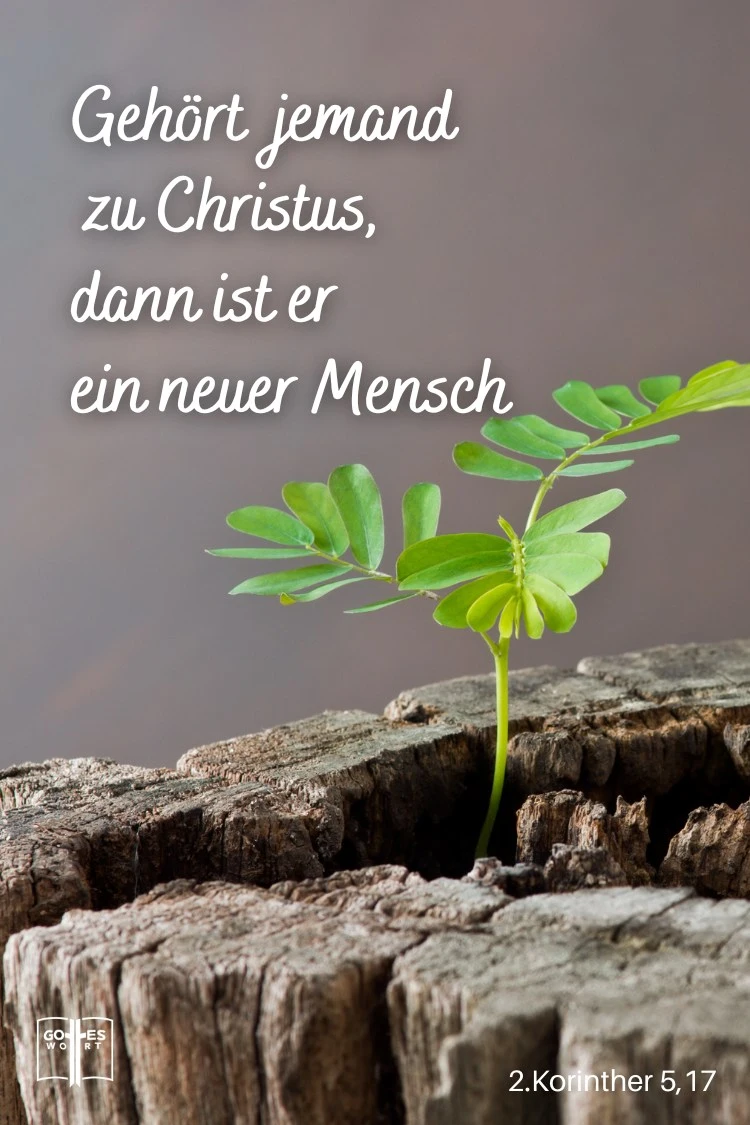 Gehört also jemand zu Christus, dann ist er ein neuer Mensch. Was vorher war, ist vergangen, etwas völlig Neues hat begonnen, 2. Korinther 5,17