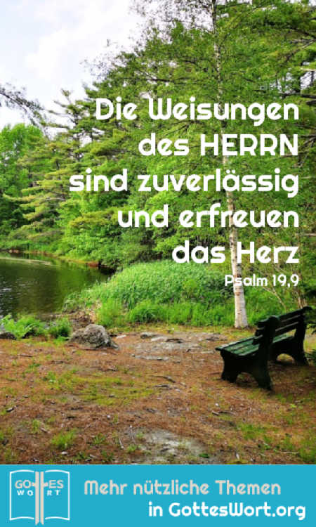 Die Weisungen des HERRN sind zuverlässig und erfreuen das Herz.
Psalm 19,9