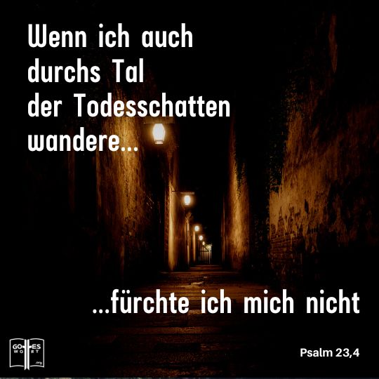 Auch wenn ich durch das dunkle Tal des Todes gehe, fürchte ich mich nicht, denn du bist an meiner Seite, Psalm 23,4