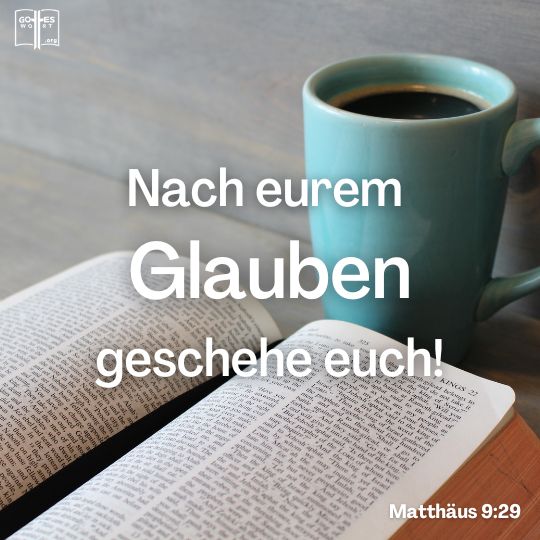 Da rührte er ihre Augen an und sagte: »Nach eurem Glauben geschehe euch! Matthäus 9:29