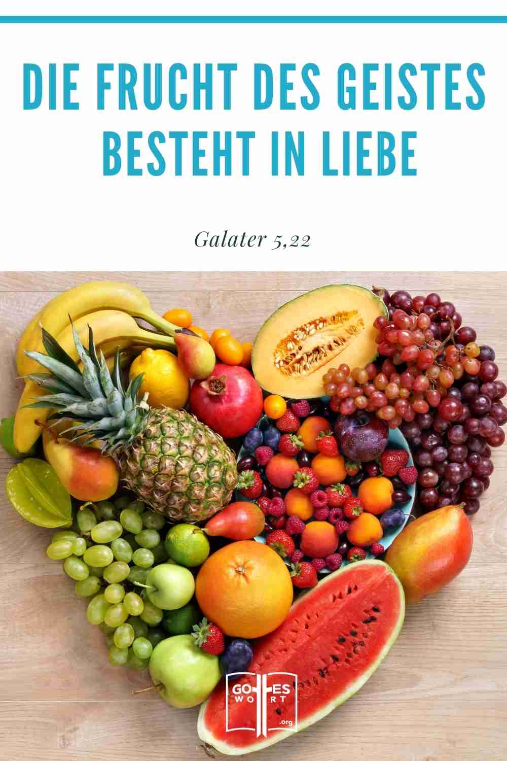 Die Frucht des Geistes vom Galaterbrief sind die vorgeschriebenen Eigenschaften, die in unserem christlichen Leben erkennbar sein sollten. Die Frucht des Geistes aber ist Liebe ...